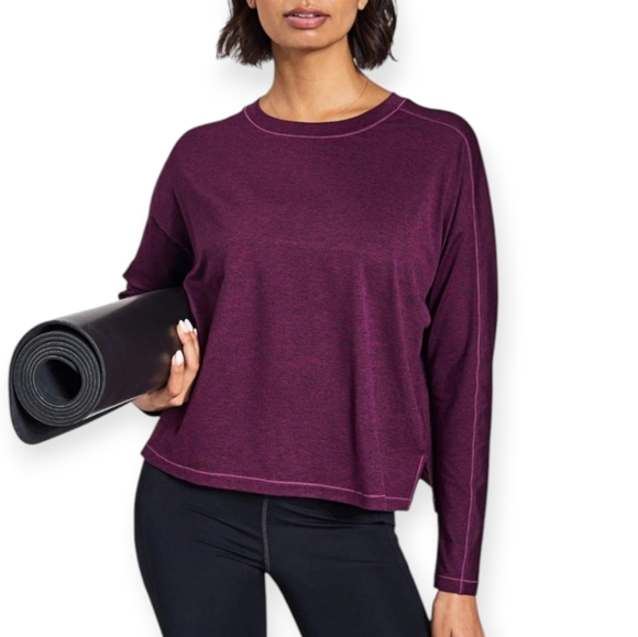 Girlfriend Collective ReSet Long Sleeve Tee Heathered Burgundy Medium - Picture 11 of 13